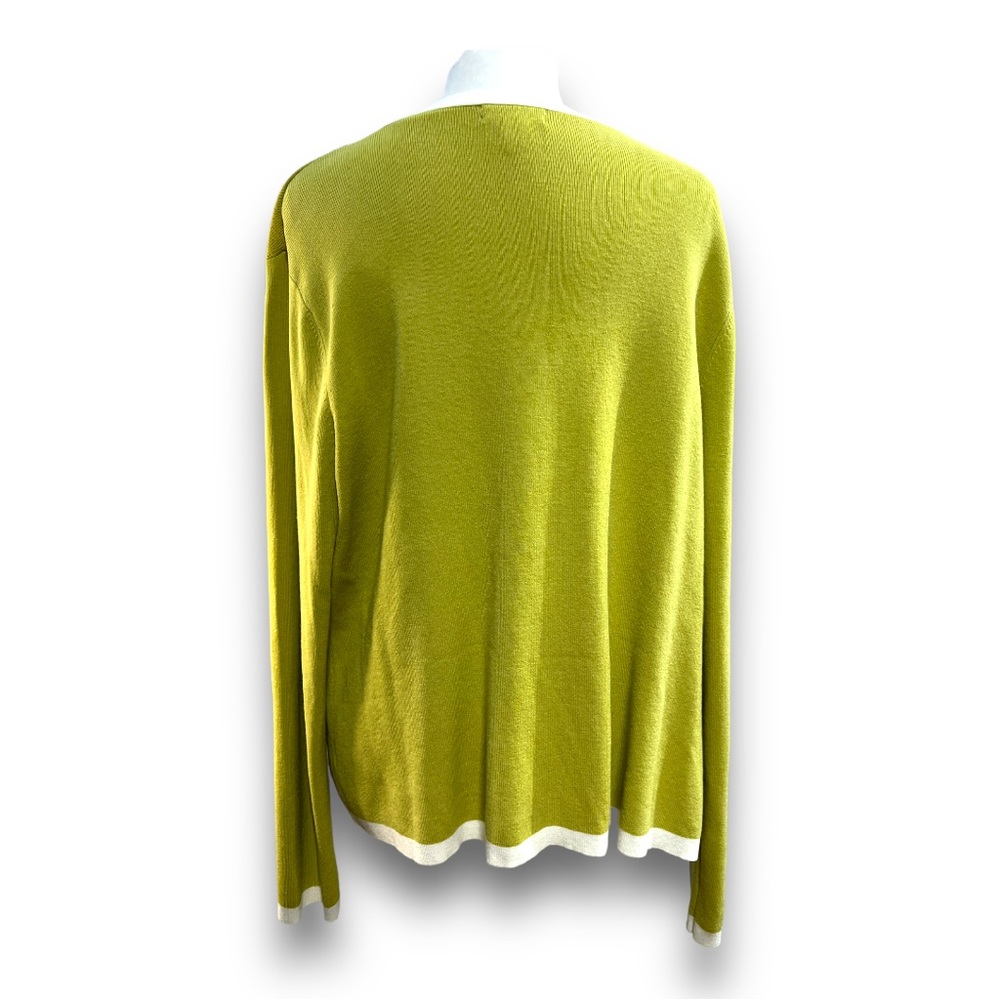 CHARTER CLUB Vintage Y2K Olive green white trim cardigan and tank top SZ L - Picture 3 of 16